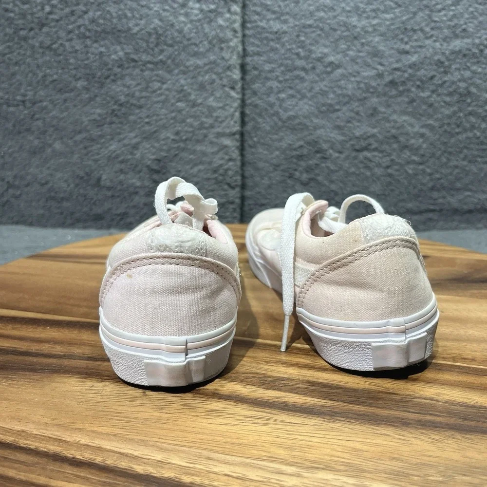 Vans Girls Canvas Chalk Pink‎ White Lace Up Low Top Shoes Sneakers Size 2